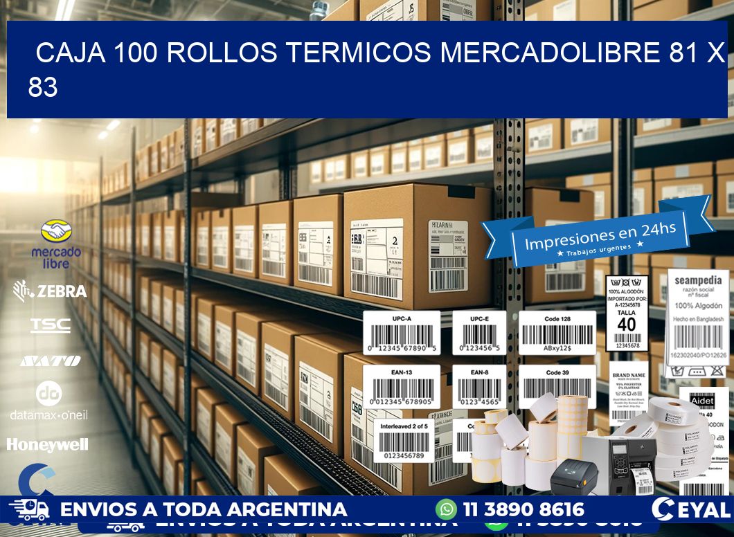 CAJA 100 ROLLOS TERMICOS MERCADOLIBRE 81 x 83