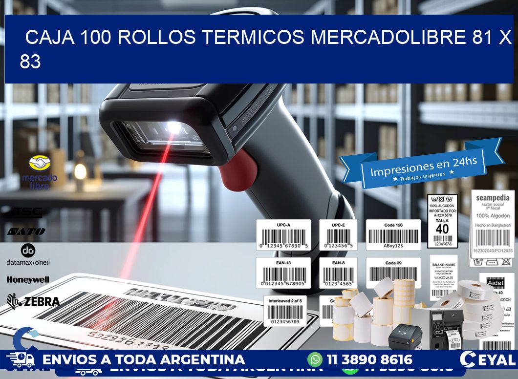 CAJA 100 ROLLOS TERMICOS MERCADOLIBRE 81 x 83