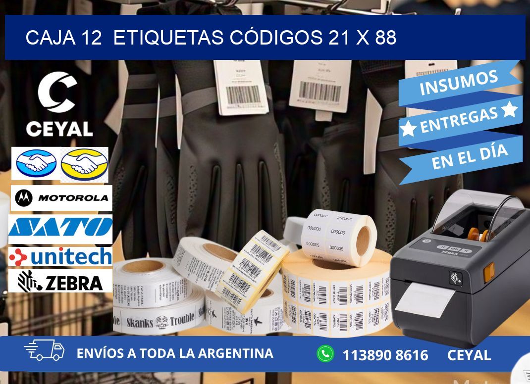 CAJA 12  ETIQUETAS CÓDIGOS 21 x 88