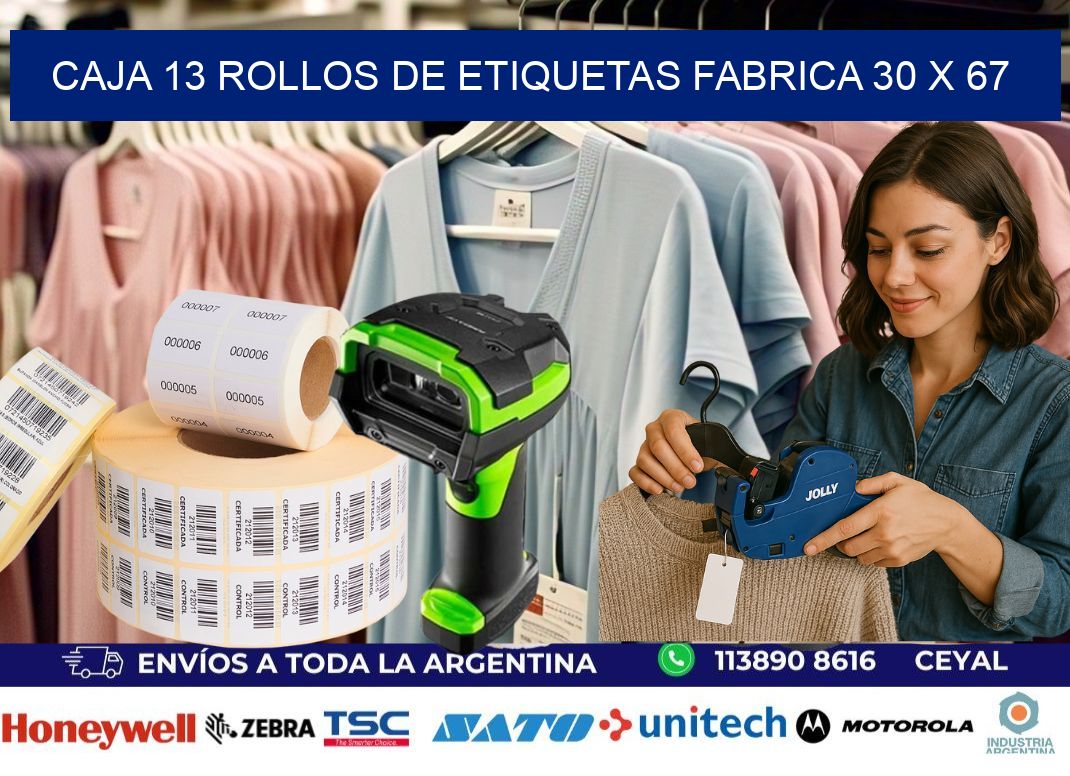 CAJA 13 ROLLOS DE ETIQUETAS FABRICA 30 x 67