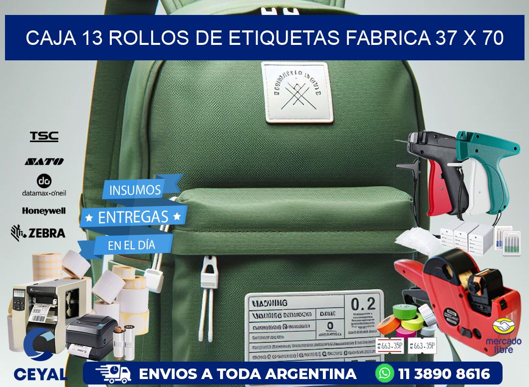CAJA 13 ROLLOS DE ETIQUETAS FABRICA 37 x 70