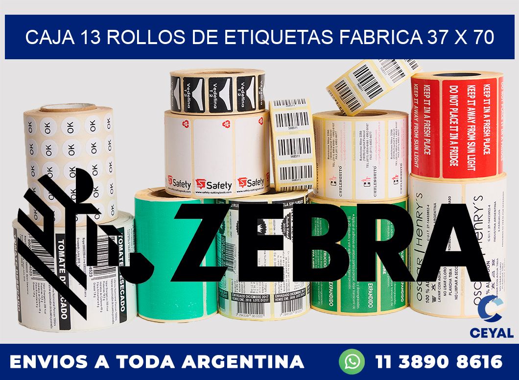 CAJA 13 ROLLOS DE ETIQUETAS FABRICA 37 x 70