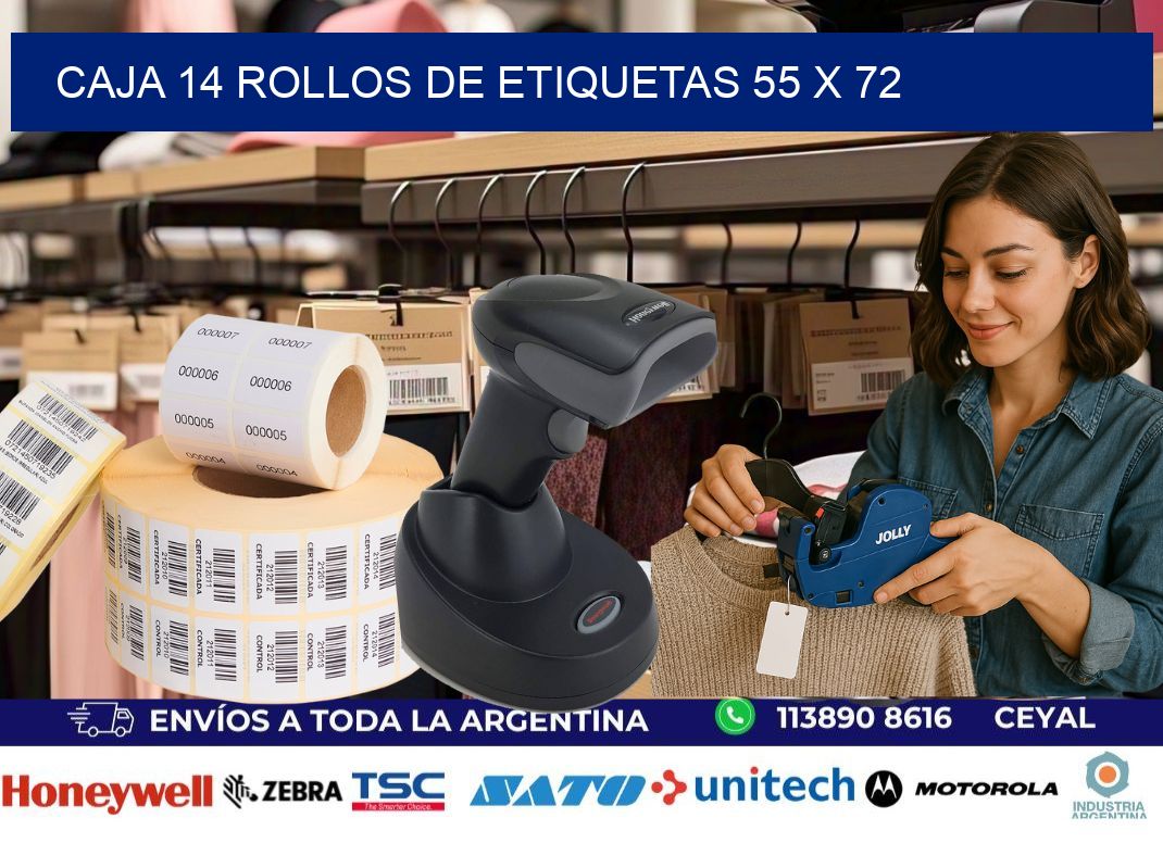 CAJA 14 ROLLOS DE ETIQUETAS 55 x 72