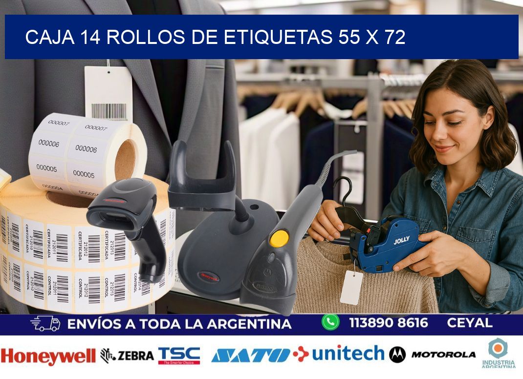 CAJA 14 ROLLOS DE ETIQUETAS 55 x 72