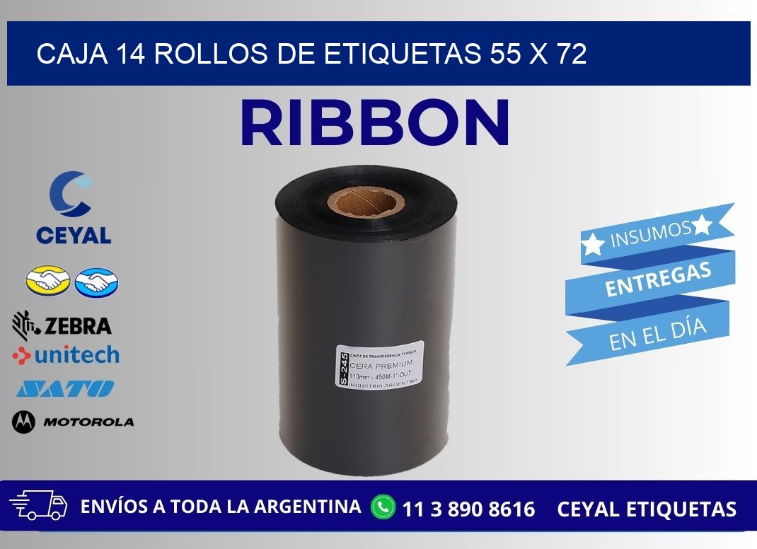 CAJA 14 ROLLOS DE ETIQUETAS 55 x 72