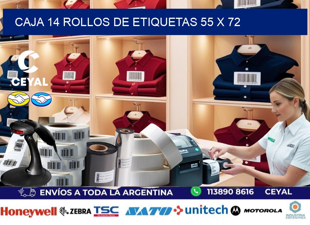 CAJA 14 ROLLOS DE ETIQUETAS 55 x 72