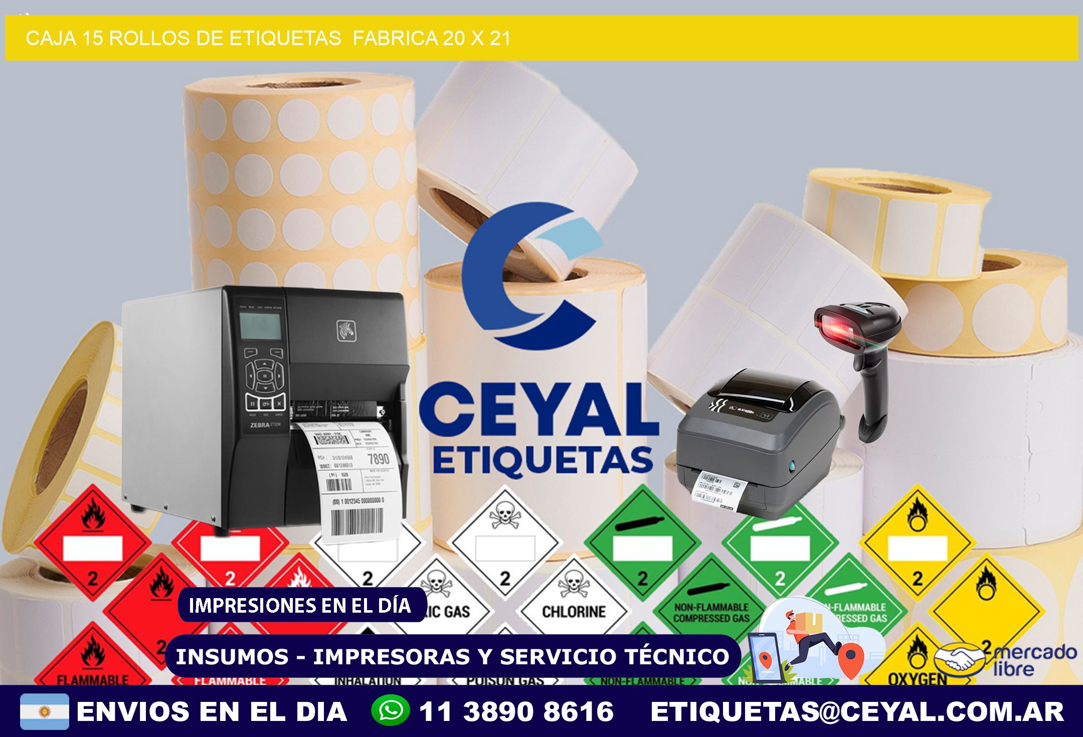 CAJA 15 ROLLOS DE ETIQUETAS  FABRICA 20 x 21