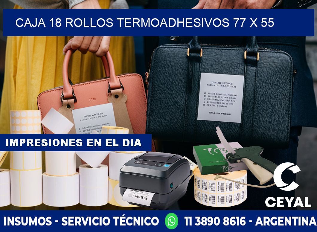 CAJA 18 ROLLOS TERMOADHESIVOS 77 x 55