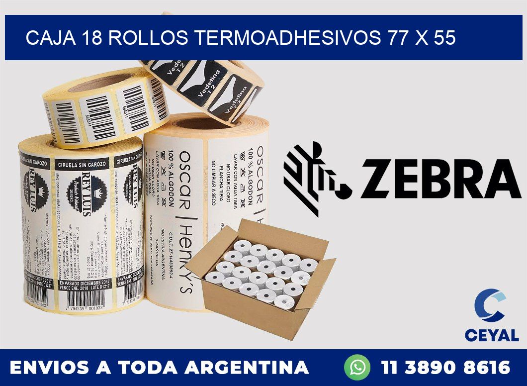 CAJA 18 ROLLOS TERMOADHESIVOS 77 x 55