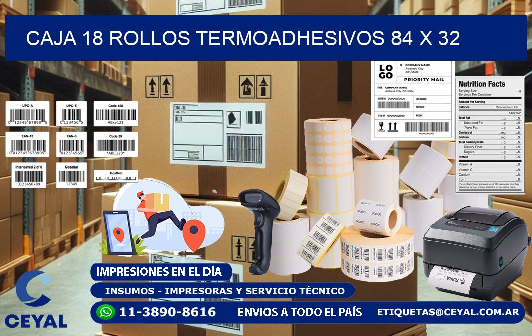 CAJA 18 ROLLOS TERMOADHESIVOS 84 x 32