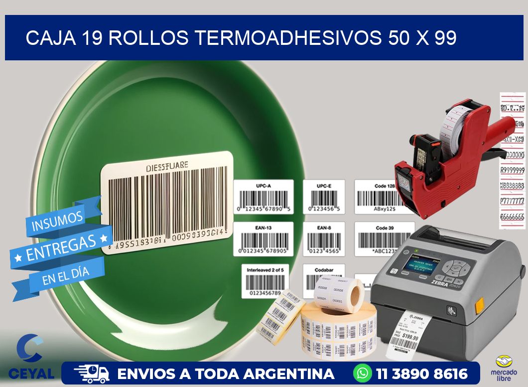 CAJA 19 ROLLOS TERMOADHESIVOS 50 x 99