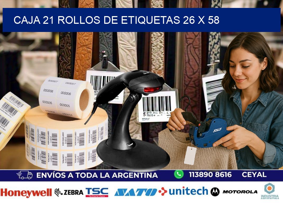 CAJA 21 ROLLOS DE ETIQUETAS 26 x 58
