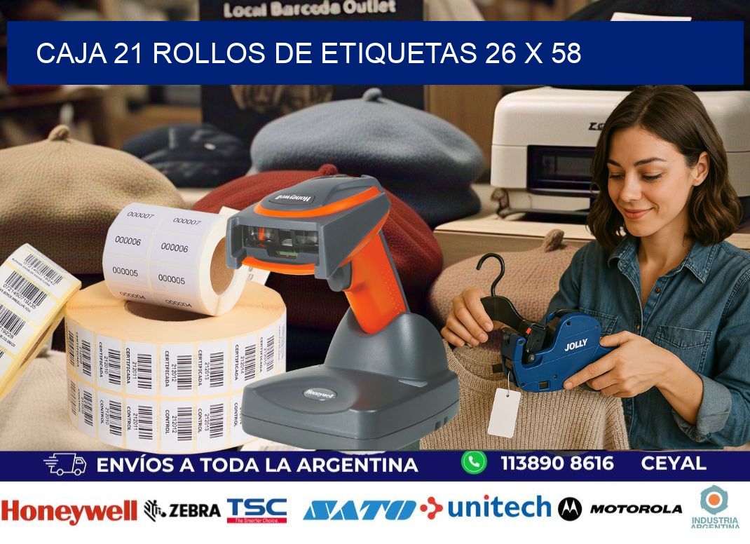 CAJA 21 ROLLOS DE ETIQUETAS 26 x 58
