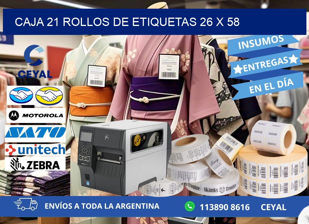 CAJA 21 ROLLOS DE ETIQUETAS 26 x 58