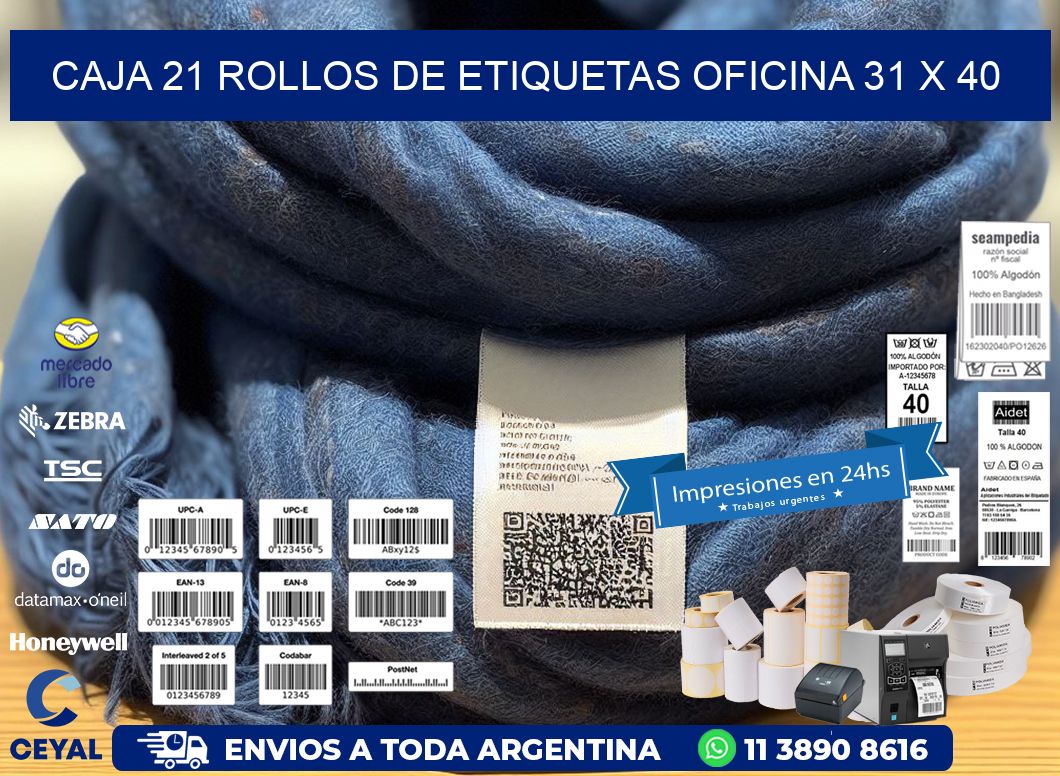 CAJA 21 ROLLOS DE ETIQUETAS OFICINA 31 x 40