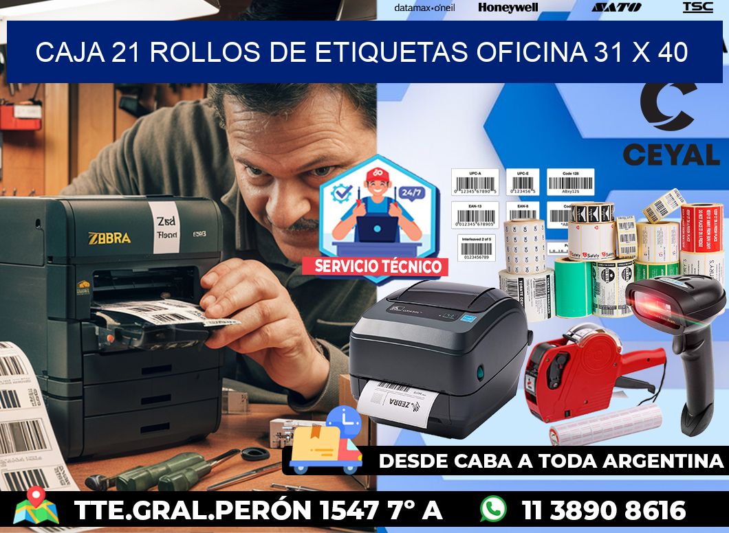 CAJA 21 ROLLOS DE ETIQUETAS OFICINA 31 x 40