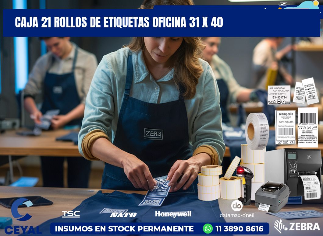 CAJA 21 ROLLOS DE ETIQUETAS OFICINA 31 x 40
