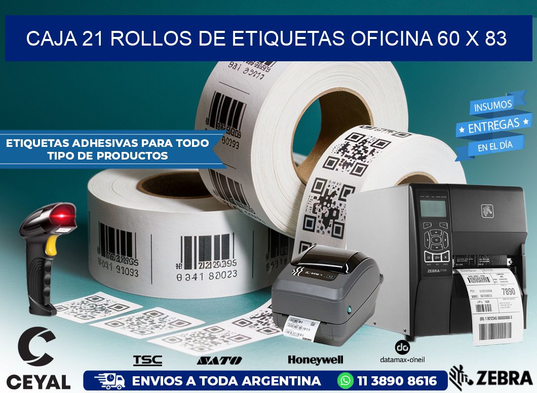 CAJA 21 ROLLOS DE ETIQUETAS OFICINA 60 x 83
