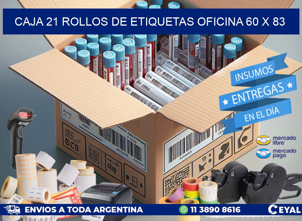 CAJA 21 ROLLOS DE ETIQUETAS OFICINA 60 x 83