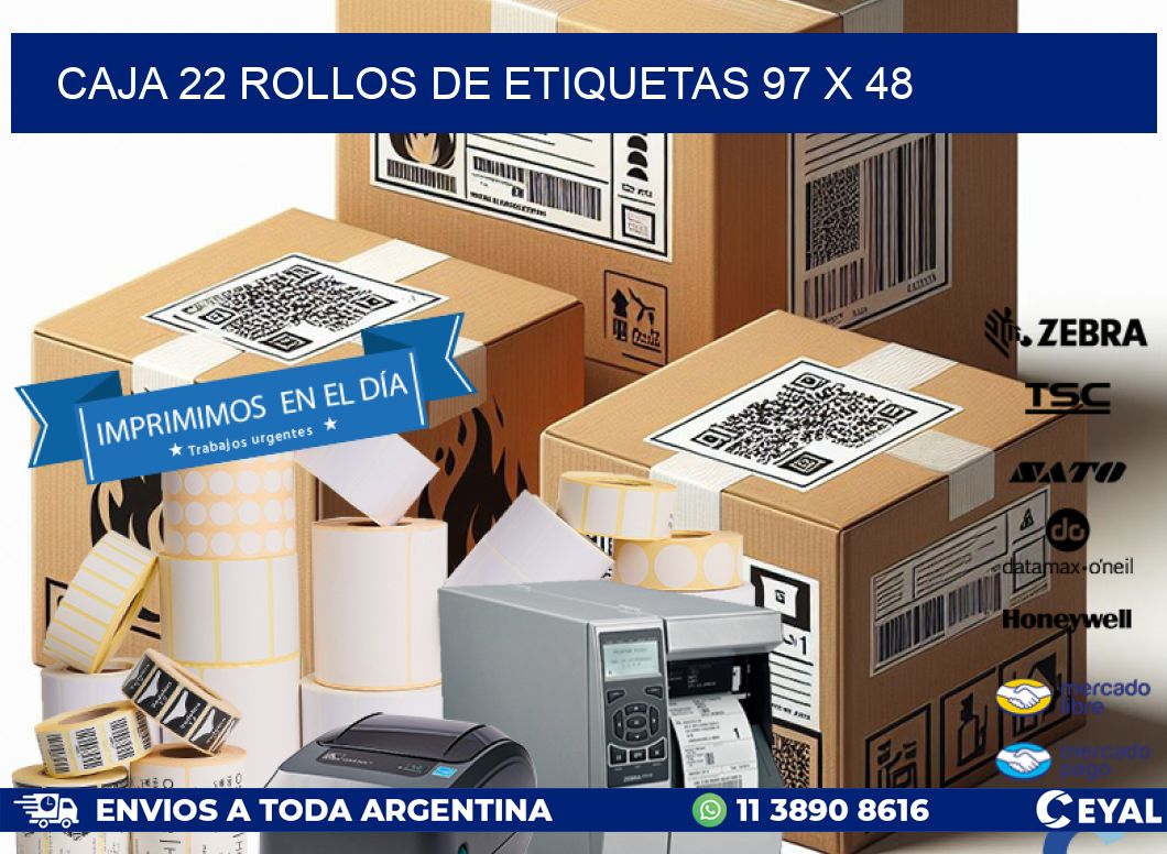 CAJA 22 ROLLOS DE ETIQUETAS 97 x 48