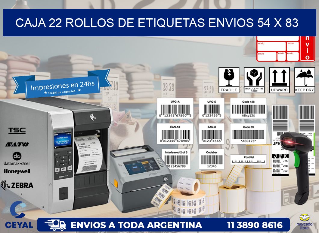 CAJA 22 ROLLOS DE ETIQUETAS ENVIOS 54 x 83
