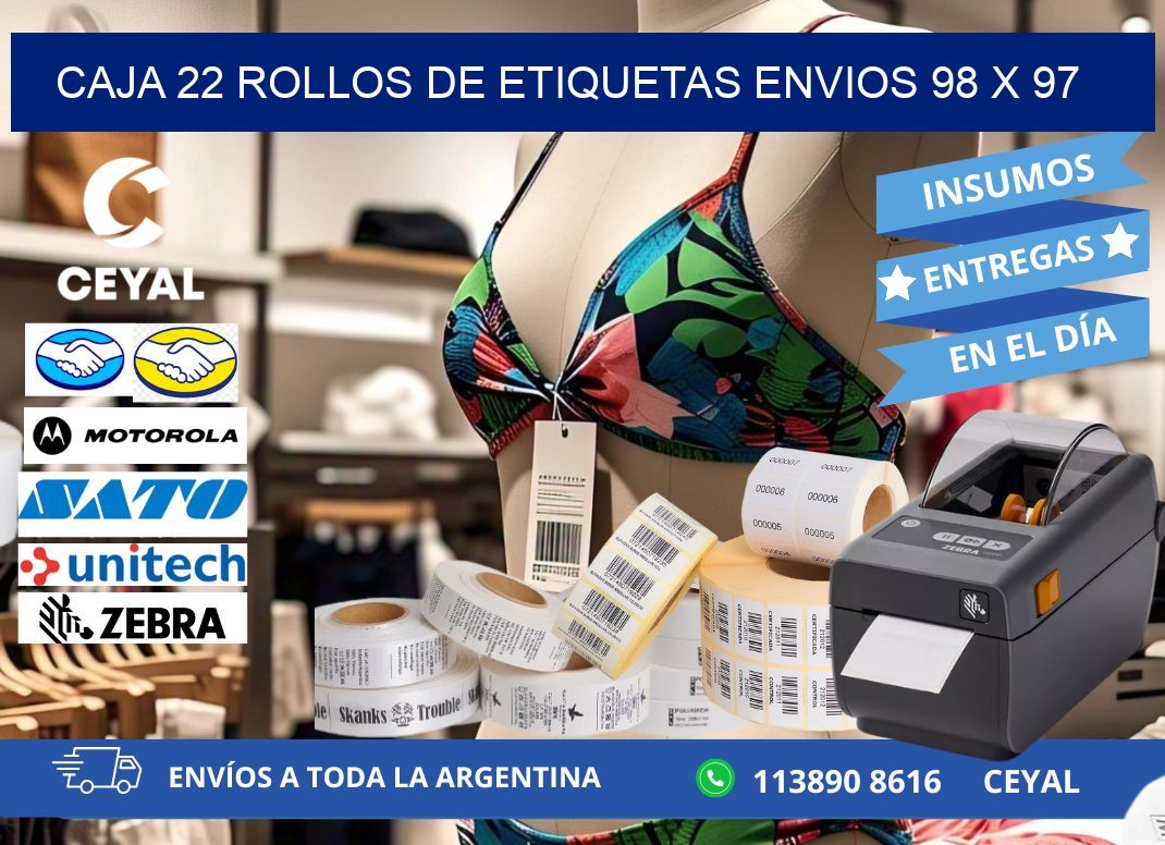 CAJA 22 ROLLOS DE ETIQUETAS ENVIOS 98 x 97