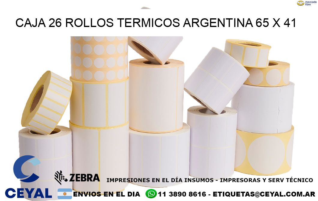 CAJA 26 ROLLOS TERMICOS ARGENTINA 65 x 41