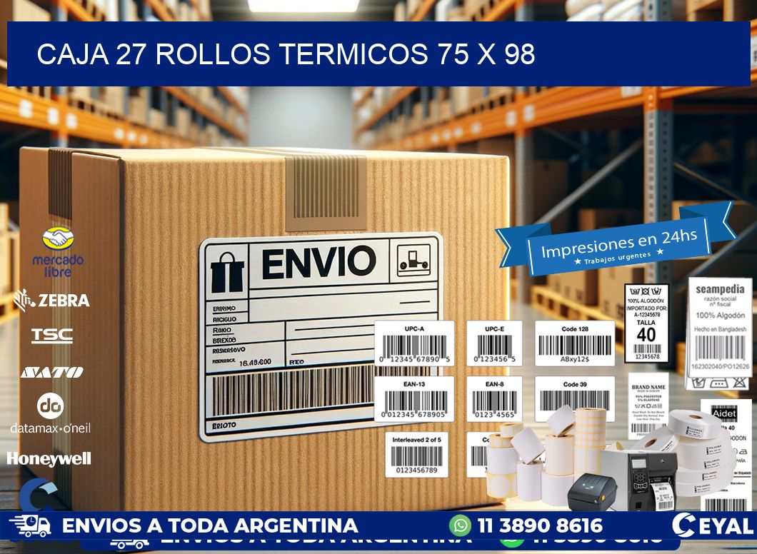 CAJA 27 ROLLOS TERMICOS 75 x 98