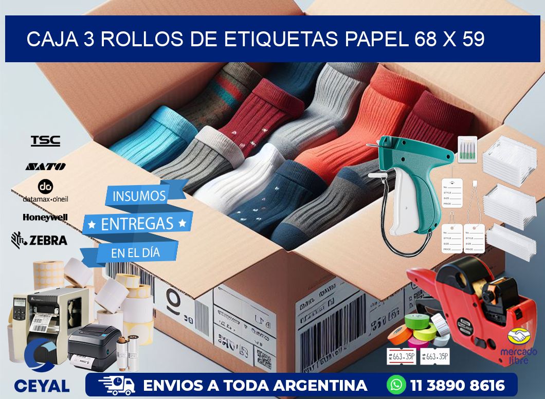 CAJA 3 ROLLOS DE ETIQUETAS PAPEL 68 x 59
