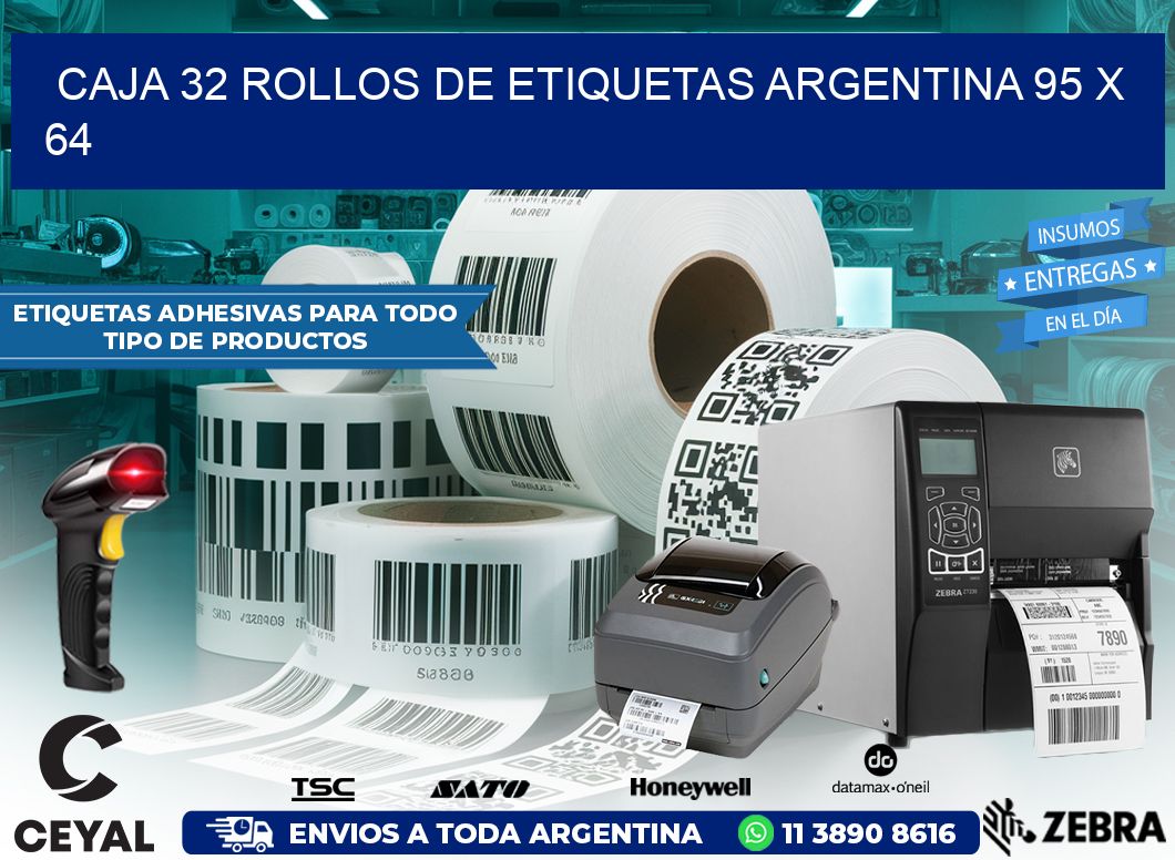 CAJA 32 ROLLOS DE ETIQUETAS ARGENTINA 95 x 64