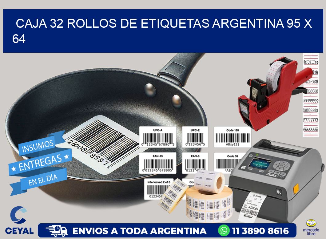 CAJA 32 ROLLOS DE ETIQUETAS ARGENTINA 95 x 64