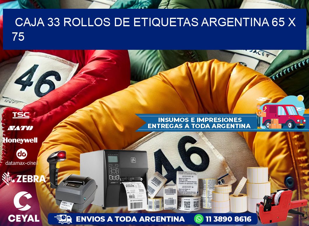 CAJA 33 ROLLOS DE ETIQUETAS ARGENTINA 65 x 75