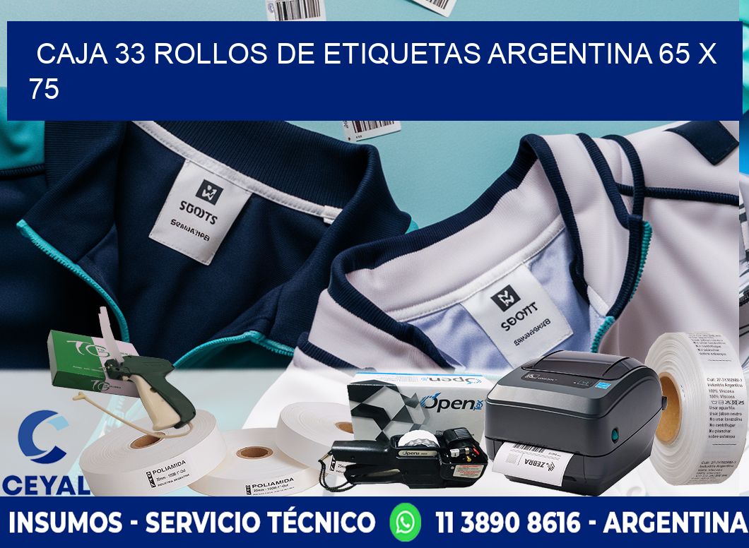 CAJA 33 ROLLOS DE ETIQUETAS ARGENTINA 65 x 75