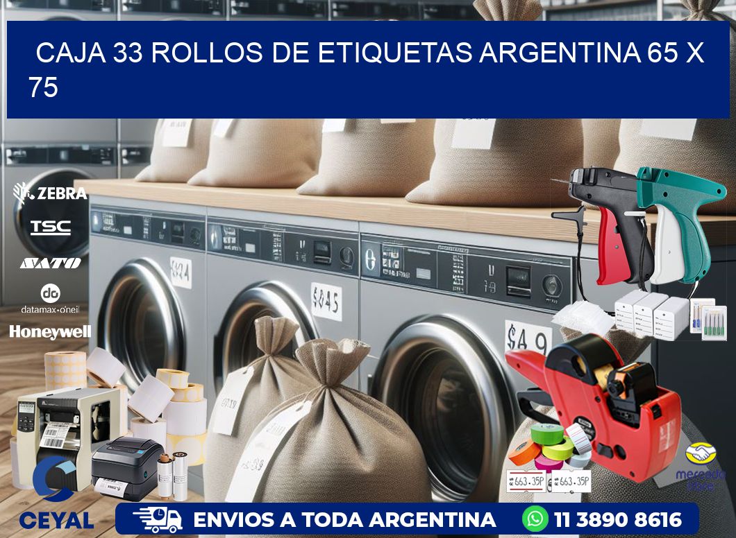 CAJA 33 ROLLOS DE ETIQUETAS ARGENTINA 65 x 75