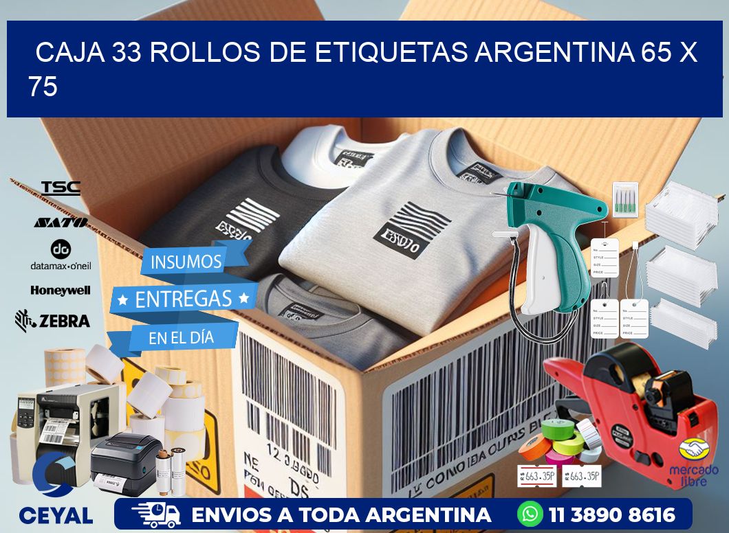 CAJA 33 ROLLOS DE ETIQUETAS ARGENTINA 65 x 75