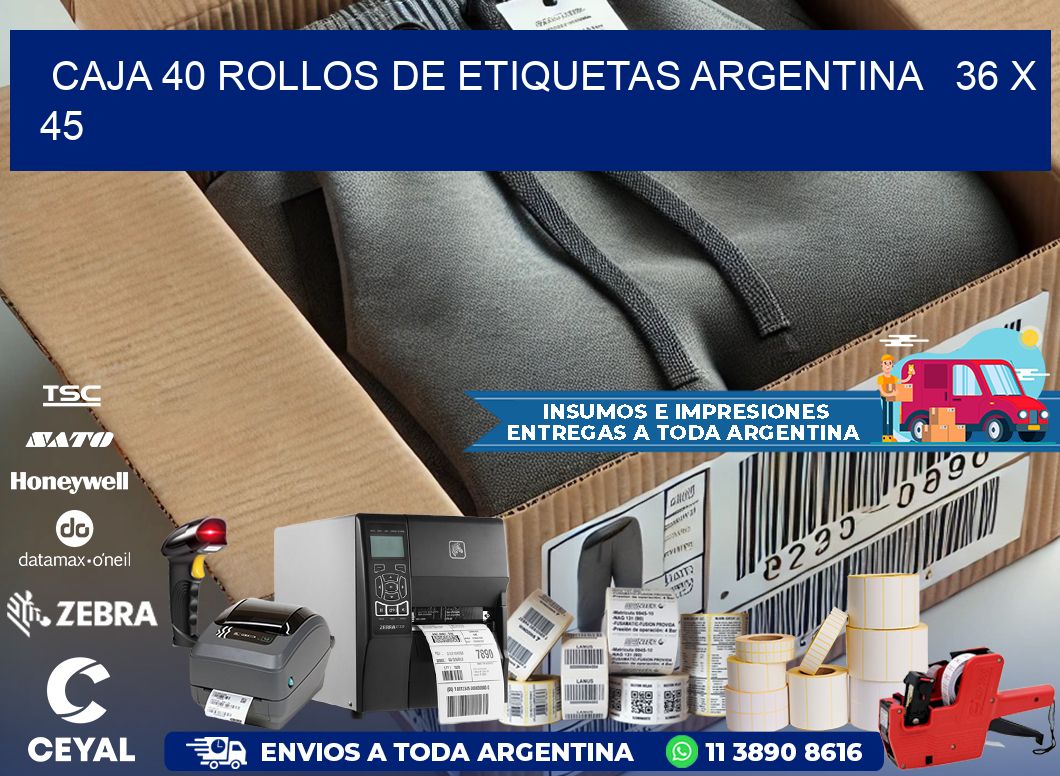 CAJA 40 ROLLOS DE ETIQUETAS ARGENTINA   36 x 45