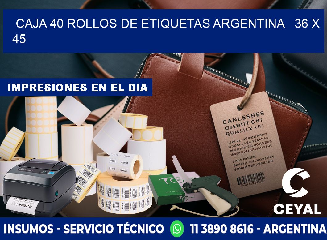 CAJA 40 ROLLOS DE ETIQUETAS ARGENTINA   36 x 45
