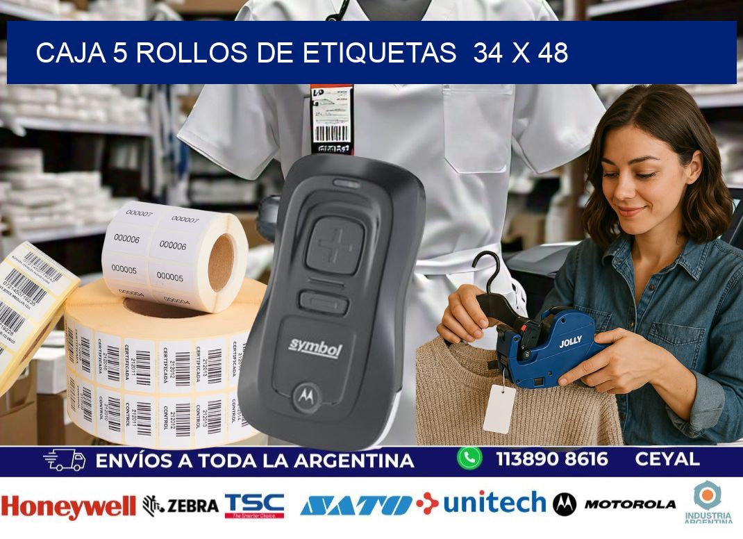 CAJA 5 ROLLOS DE ETIQUETAS  34 x 48