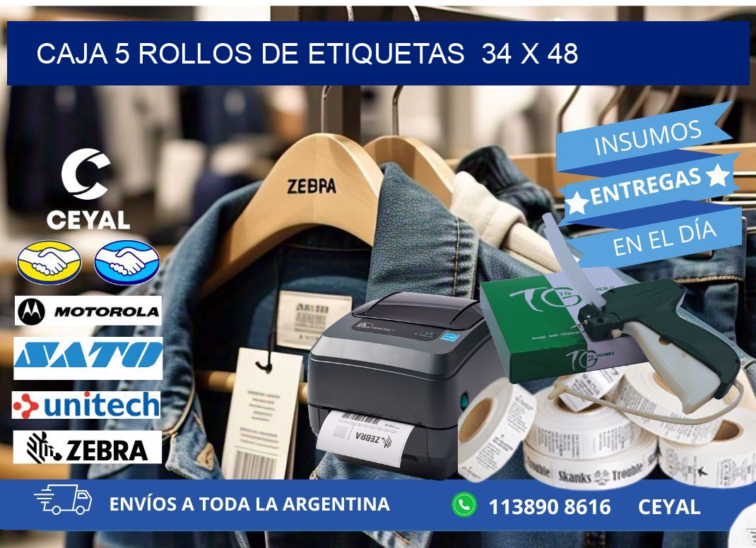 CAJA 5 ROLLOS DE ETIQUETAS  34 x 48