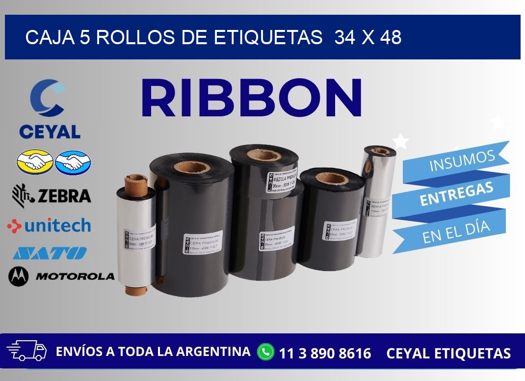 CAJA 5 ROLLOS DE ETIQUETAS  34 x 48