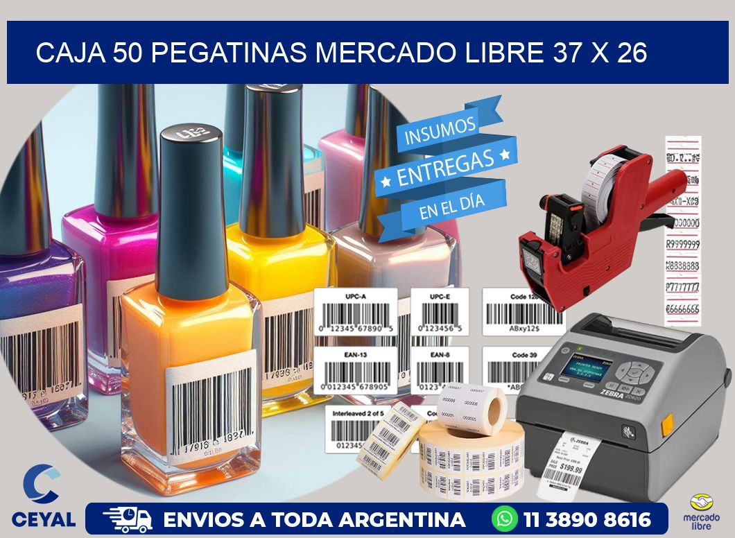 CAJA 50 PEGATINAS MERCADO LIBRE 37 x 26