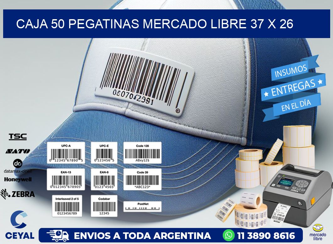 CAJA 50 PEGATINAS MERCADO LIBRE 37 x 26