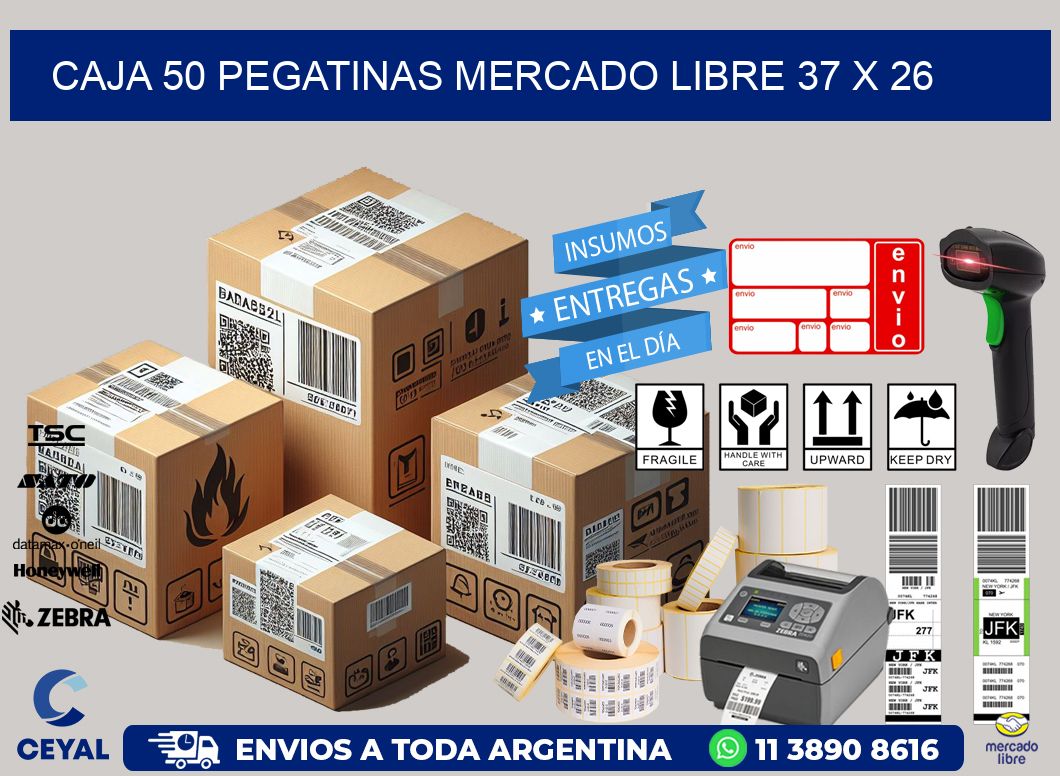 CAJA 50 PEGATINAS MERCADO LIBRE 37 x 26