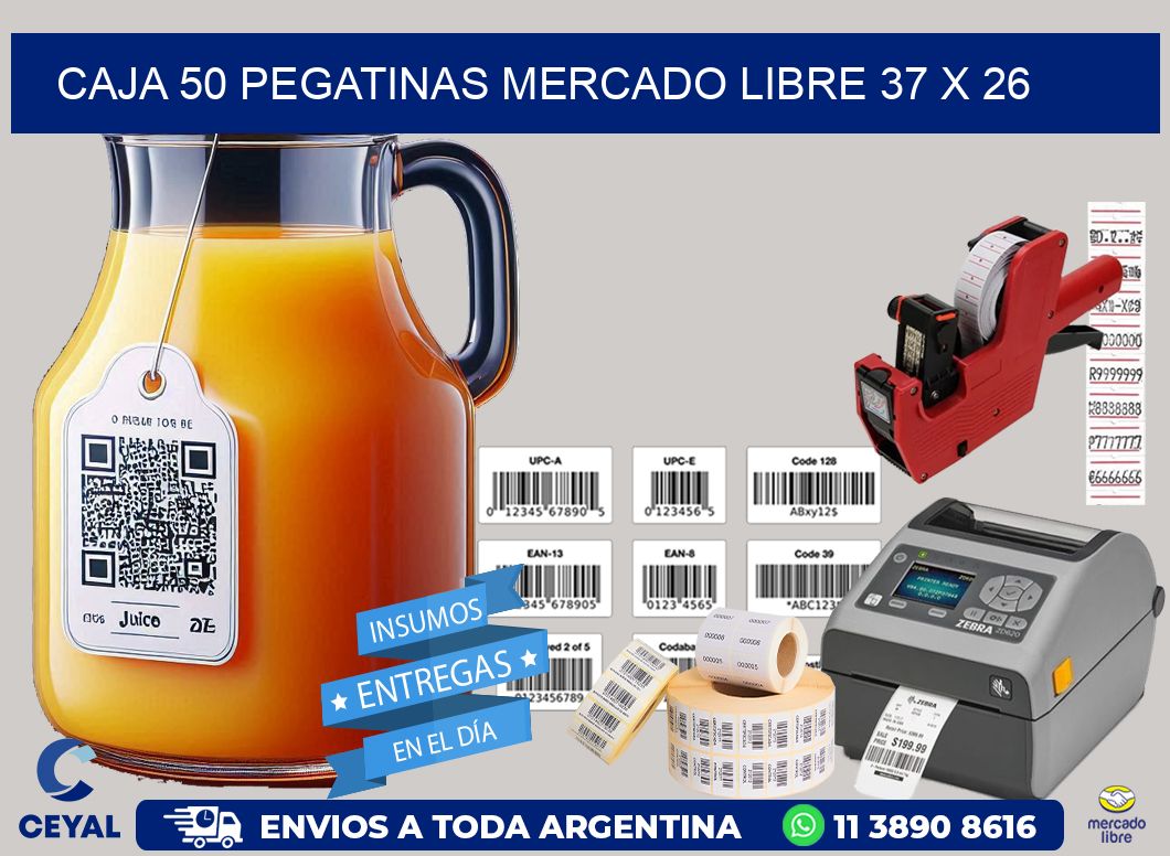 CAJA 50 PEGATINAS MERCADO LIBRE 37 x 26