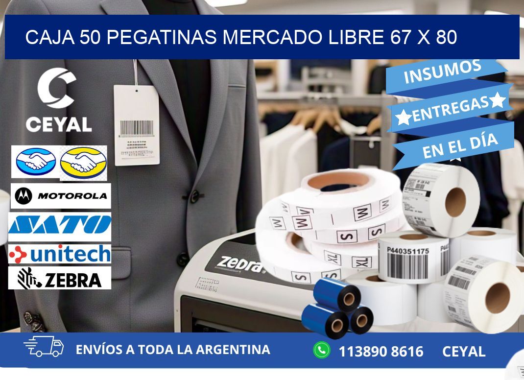 CAJA 50 PEGATINAS MERCADO LIBRE 67 x 80