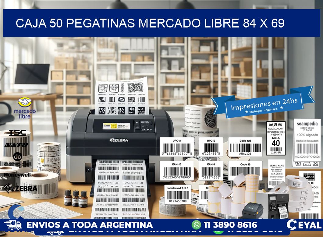 CAJA 50 PEGATINAS MERCADO LIBRE 84 x 69