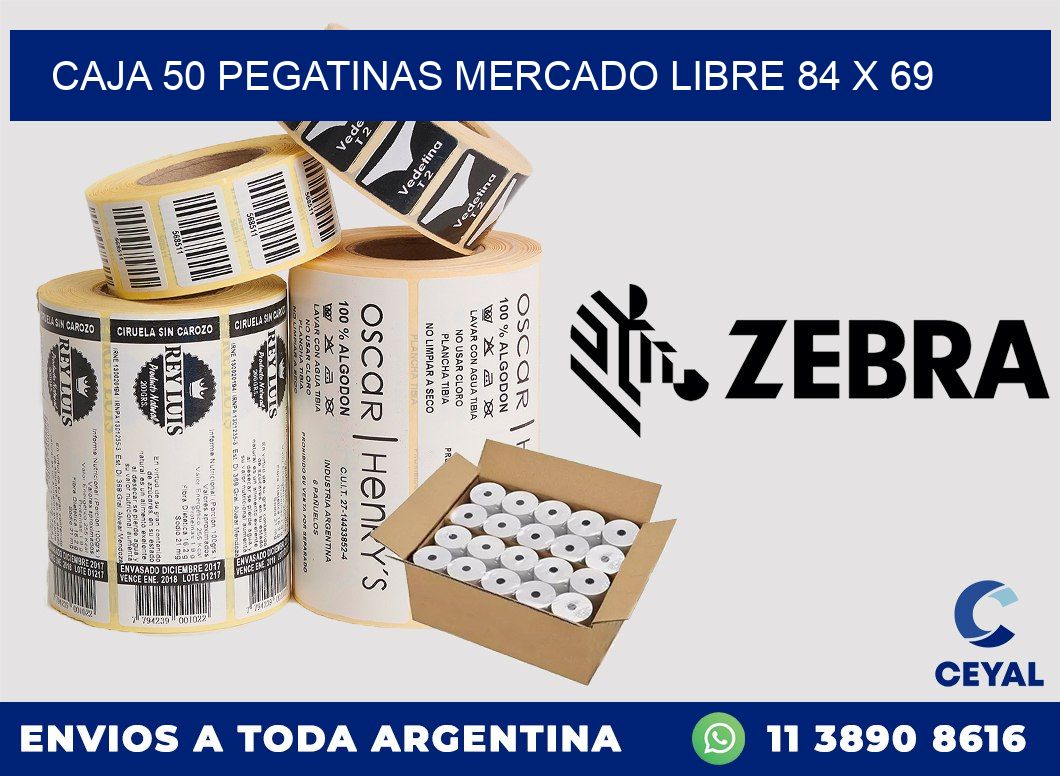 CAJA 50 PEGATINAS MERCADO LIBRE 84 x 69