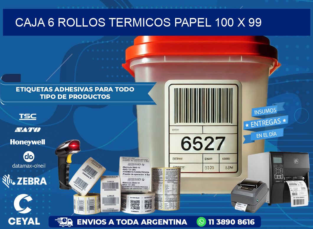 CAJA 6 ROLLOS TERMICOS PAPEL 100 x 99