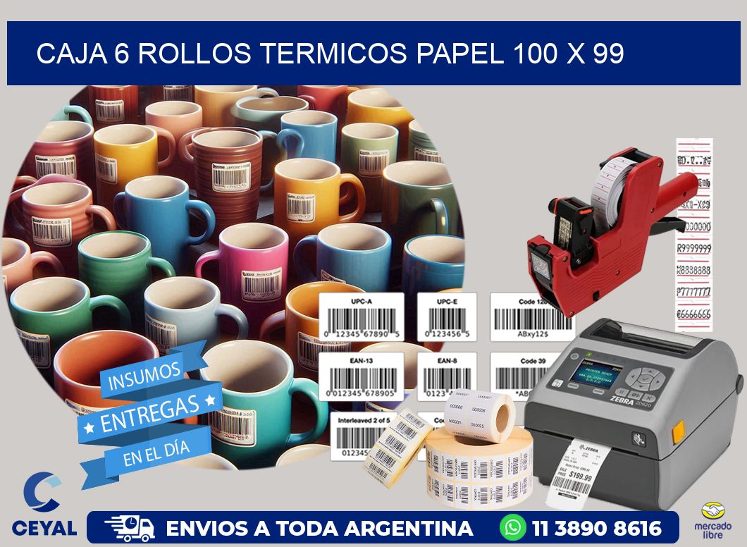 CAJA 6 ROLLOS TERMICOS PAPEL 100 x 99