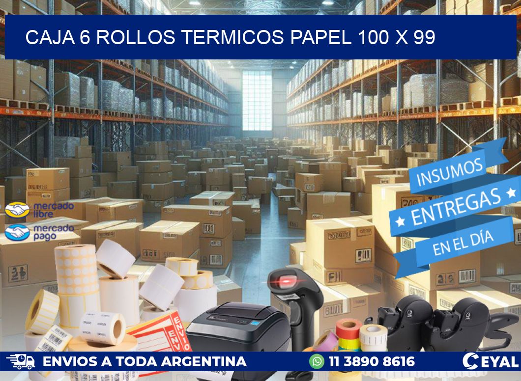 CAJA 6 ROLLOS TERMICOS PAPEL 100 x 99